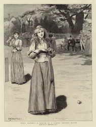 Gut gespielt!, eine Skizze bei einem Damen-Cricket-Match